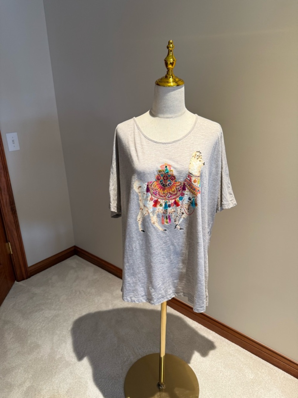 Catherines Cream Short Sleeve Tee with Colorful Embellished Camel Graphic